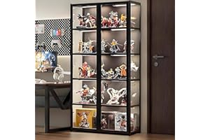 Scribora Vitrina con puerta de vidrio acrílico, vitrina de 5 niveles, organizador de juguetes coleccionables, estantería para dormitorio, rincón de lectura, habitación de los niños, bambú (puerta