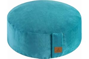 FelizMax Velvet Zafu Buckwheat Meditation Cushion, D=33cm/41cm H=14cm, Round zabuton Meditation Pillow, Yoga Bolster, Floor Pouf, Zippered Velvet Cover, Kneeling Pillow-Small/Large Size