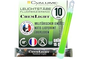 ‎CYALUME TECHNOLOGIES Cyalume Technologies Leuchtstab 15 cm, Original Militärische ChemLight Lightsticks In Grün (10-er Pack), Hohe Brenndauer Von 12 Stunden, 100% Konform Mit Den NATO-Spezifikationen, SA9-1027017AM