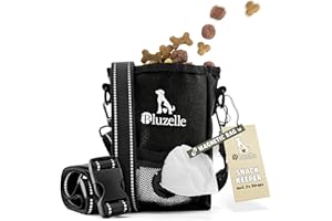 bluzelle SnackKeeper Multifunzione, Borsa Porta-Premi con Chiusura Magnetica, Tasca da 650ml per Crocchette, Marsupio con Dispenser Sacchetti, Borsa a Tracolla da Addestramento, Colore:Nero
