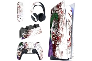 playvital Clown Hahaha Full Set Skin Decal for PS5 Console Disc Edition, Sticker Vinyl Decal Cover for PS5 Controller & Charging Station & Headset & Media Remote