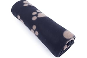 Petface Archie's Fleece Comforter Paw Print Blanket for Dog, Black
