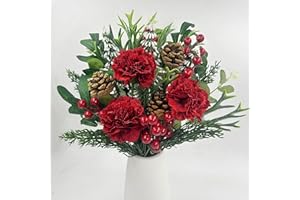 ‎ROLLWAY ROLLWAY 45 Stück Tannenzweige Künstlich & Kunstblumen, Künstliche Zweige Weihnachten Weihnachtsstrauß, Blumenstrauß Künstlich Eukalyptus Deko Weihnachtszweige mit Rote Blumen Beerens und Blätter