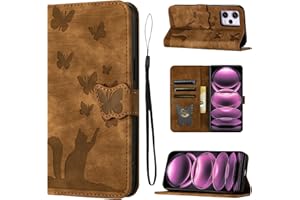 LSPCASA Carcasa para Xiaomi Redmi Note 12 Pro/Xiaomi Poco X5 Pro Material De Piel Sintética Funda Xiaomi Redmi Note 12 Pro 5G con Ranuras para Tarjetas Patrón De Mariposa De Gato Fundas Marrón