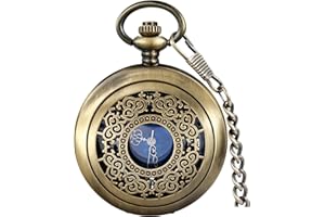 Tiong Quartz Pocket Watch Hollow Steampunk Blue Star Design Roman Numerals Pocket Watch with Chain Christmas Gifts