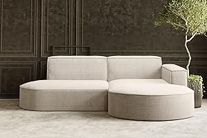 ‎KAISER MÖBEL Kaiser Möbel - Ecksofa mit Wohnlandschaft, Eckcouch L-Form, Sofa 3-sitzer, Polstersofa, Bequemes Couch mit Ottomane für Wohnzimmer, Relaxsofa, Stilvolles Cord Sofa, Modena Studio, Beige, Rechts