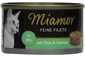 MIAMOR - Delikatne filety w galarecie | mokra karma dla dorosłych kotów z kawałkami filetu w galarecie. Niskotłuszczowa karma uzupełniająca w puszce bez dodatków | 24 x 100 g tuńczyka i warzyw