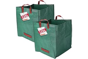 QHC SEHEN Garden Waste Bags - 125 Litre - 2 Sacks - PREMIUM GRADE - Industrial Fabric and Handles - Heavy Duty Garden/Green Waste Sacks