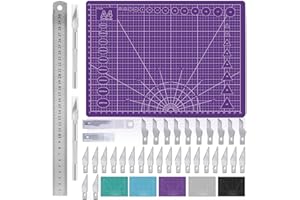 Miuzei Juego de alfombrillas de corte A4 con regla de acero y 30 cuchillas para manualidades, alfombrilla de dibujo autorreparable (Púrpura)
