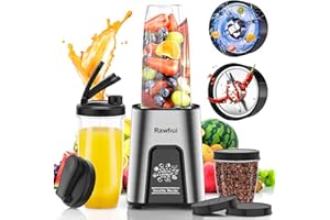 Rawhui Mixer Smoothie Maker to go, 2in1 Mini Mixer Küche zum Mahlen & Mixen, 800W Blender Elektrisch standmixer mit 2 flaschen & 6-Klingen Edelstahl, Hochleistungsmixer Für Küche, Babybrei, Shakes