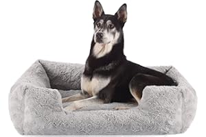 Best Friends by Sheri Soothe & Snooze Lounge Lux - Cama Rectangular para Perros - Espuma con Memoria - Lavable - Gris - Grande: 91 x 69 cm
