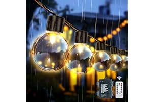 aurogeek Outdoor LED String Lights Battery Operated: 9m/30ft LED with 20 G40 Plastic Bulb Hanging Festoon Light Remote Waterproof for Garden Decorative Cafe Patio Gazebo Indoor