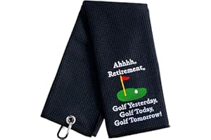 ZAKSEM Ahhhh Retirement Golf Yesterday Today Tomorrow Black Towel, Embroidered Towels for Bags with Clip, Towel Dad, Men, Grandpa, Colleague Birthday Gifts