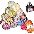 ilauke 12 x 50g Balls of Assorted Double Knitting Yarn for Crochet, Wool Acrylic Yarn Set Weaving Yarn Crochet Thread (Multi-Colored,4-Ply)