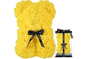 ROSE TEDDY BEAR Orsacchiotto rosa orso rosa orsetto fiori rosa orsacchiotto,regali per mamma donne regali per ragazze adolescenti regali per madri anniversario compleanno san valentino- orso rosa con scatola (giallo)