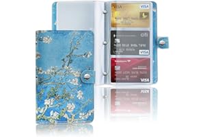 Czzmy Business Card Organizer,Business Card Holder Book Case PU Leather Organization Binder Name ID Card Holder for Men & Women, Up to 96 Cards Capacity(1-Peach Blossom)