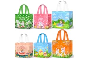 FFZZKJ Easter Egg Hunt Tote Bags Non-Woven Reusable Easter Gift Bags Waterproof Party Treat Bags for Kids Easter Bunny Egg Bags for Egg Hunt, Easter Party Supplies, 6 Packs