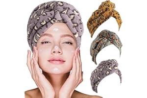 YATEICBC 3 Stücke Leopard Mikrofaser Haartuch Schnell Trocknen Haarkappe Anti-Kräuseln Lockiges Haartuch Haarturban Mikrofaser Badetuch Hut zum Trocknen von Nassem Haar (Mehrere Farben)
