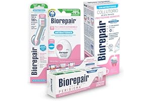 Biorepair, Kit Oral Care Protezione Gengive, Contiene Spazzolino e Dentifricio per Protezione delle Gengive, Filo Interdentale Espandibile, Collutorio per la Protezione delle Gengive