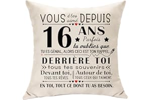 Hasodeo Doux 16 Ans Cadeaux Housse de Coussin Cadeaux d'anniversaire pour 16 Ans Fille Garçon Original Cadeaux pour 16 Ans Fille Petite-Fille Petit-Fils Décoration de Coussin Souvenir (16)