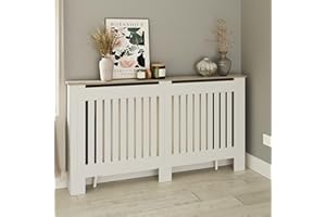 GFW Longslow Large White Radiator Cover Slatted Wood Design Top Shelf Display Living