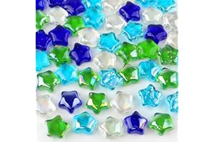 SOMIARA Glass Pebbles 900g (about 54 pcs) Irregular Decorative Stones Mancala Gems Sky Blue Green Blue Transparent 15mm Flat Stone Glass Beads for Aquariums Gardens Crafts & Vase Decoration