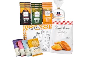 GIFTSYI Ground Coffee Gift Set | Taylors Coffee Bags, Border Biscuits, Bonne Maman Madeleine cakes, Caramel Daelmans Stroopwafels and Soft Coffee Lovers Gift Card
