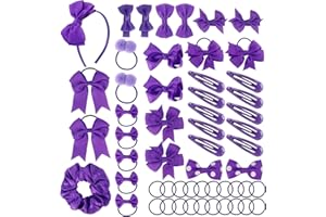 QAZIUY 55Pcs Girls School Hair Accessories Purple Bow Hair Clips Bow Headband Ponytail Holder Elastics Bands Ribbon Hair Barrettes Girls Hair Accessories Christmas Birthday Gift