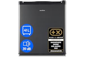 MEDION mini Kühlschrank mit Gefrierfach (klein, leise, 41L kleiner Kühlschrank für Büro Hotels Minibar Camping Gaming, Getränkekühlschrank, Speisen & Eis, Türanschlag wechselbar, MD37724) grau