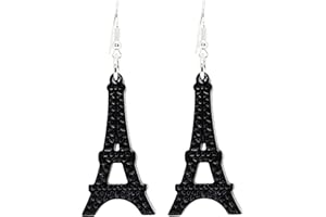 Bluebubble LOVE PARIS Black Eiffel Tower Dangle Earrings on Gift Card