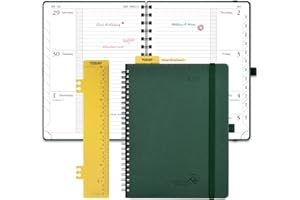 POPRUN Diary 2026 Week to View A5 (22x16.5 cm) Soft Cover Spiral Diary 26 Appointment Horizontal Weekly Work Planner, Monthly Tabs, 100GSM Paper (Army Green)