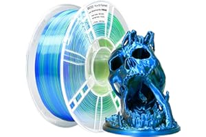 iBOSS Trójkolorowy filament PLA+ z jedwabiu, 1,75 mm, filament do drukarki 3D, PLA Plus +/-0,02 mm, 1 kg/szpulka, powierzchnia o wysokim połysku, jedwab, złoty, zielony i niebieski