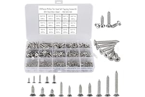 FandWay 595 Pièces Vis Autotaraudeuses,M2 M3 M4 Vis à Tête Fraisée,Phillips Tête Plate Vis à Bois, Acier Inoxydable 304 Vis Autoforeuse pour équipement de Bureau, Meubles en Bois Devoirs, DIY.