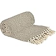Emma Barclay Herringbone - Recycled Cotton Patterned Chair Sofa Setee Bed Throw Over Blanket in Natural - 50x60 (127x152cm)