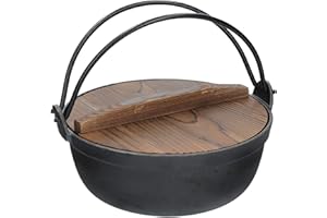 WORLD OF FLAVORS KitchenCraft World of Flavours Pentola Giapponese in Ghisa con Coperchio in Legno, Colore Nero, 21 x 21 x 10 cm, Capacità 1,5 Litri