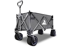Topwell Collapsible Folding Wagon Cart, Outdoor Utility Garden Cart, Heavy Duty Camping Wagon with Big Wheels，Foldable Wagon for Sports, Shopping, Fishing and Beach(Grey)