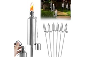 Suusolny 12er Set Gartenfackeln für Draußen aus Edelstahl Öl 330ml Ölfackeln Fackeln Öllampe 115cm Hoch Outdoor Fackeln Rostfrei mit kindersicherer Verschluss für Terrasse Balkon