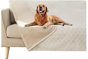 fuguitex Wodoodporny koc dla psa, narzuta na łóżko, pies, kryształowy aksamit, marokański, puszysty, przytulny, pluszowy koc dla zwierząt domowych, narzuta na kanapę, sofę, 100 x 152 cm, kremowy +
