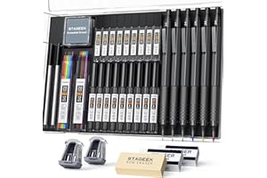 ‎STAGEEK STAGEEK 6Stück Druckbleistifte Set,0,5 0,7 0,9 2,0mm Minenbleistift,metall mechanischer bleistift mit 384 Minen(6B, 4B, 2B, HB, 2H, 4H, Farbe) schreibwaren,für Künstler, Skizzieren, Zeichnen,schwarz