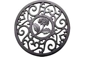 ODDMART Dessous de Plat en Fonte Sculptée Vintage, Support en Métal Isolant Thermique Antidérapant de Théière, Tapis Ferronnerie avec Pieds Protège Table pour Salle à Manger Idée Noël Déco (Noir Rond 11.5cm)