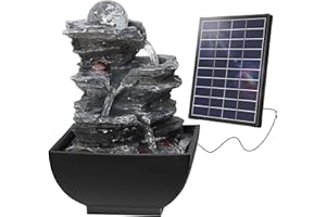NFESOLAR Solar Water Fountain Outdoor Garden, 5.5W Solar Powered 3-Tiered Rock Waterfall Fountain, Outdoor Freestanding Fountains Water Feature for Outside Garden Yard, SF055A