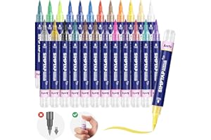 Arrtx Marqueur acrylique, 24 couleurs Top Valve Action stylos de peinture acrylique Simptap, marqueurs de peinture pour pierre, verre, œuf de Pâques et peinture sur tissu, arts et travaux manuels