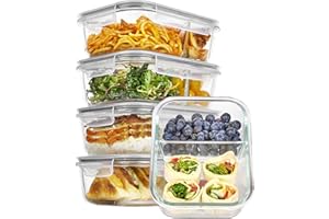Vtopmart 5Pack 975ml Meal Prep Boxen, Glasbehälter mit Deckel, Frischhaltedosen Glas mit Deckel für Mikrowelle, Ofen, Gefrierschrank und SpüLmaschine