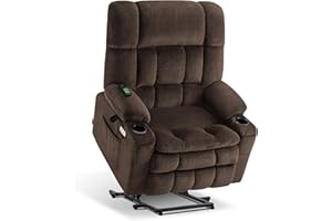 MCombo Oversized Riser Recliner Chair for Elderly, Dual Motor Electric Recliner for Living Room, Infinite Position, Heat & Massage, Extended Footrest, USB Ports, Fabric R7891(Brown, Oversized)