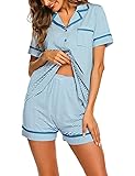 MAXMODA Femme Ensemble De Pyjama Manche Courte Été Pyjamas Rayure 2 Pcs Vêtements de Nuit Court
