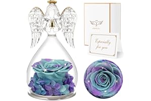 ‎SUNIA Sunia Ewige Rose mit Engel Figur, Geschenke für Mama, Rosen Geschenk Muttertag, Handgefertigte Ewige Blume in Engel Glaskuppel, Muttertagsgeschenk, Geburtstagsgeschenk für Frauen, Oma Mama Geschenk