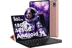 DMOAO Tablet 10 Pulgadas Android 14 con 5G Wi-Fi 6, FHD Tablet con 18 GB RAM + 128 GB ROM (Ampliable a 1TB), Widevine L1, 8 Cores, BT 5.0, 6000mAh, USB-C, Teclado + Ratón + Funda, Nero, Oro Rosa