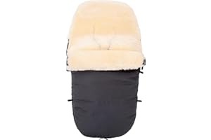 Merauno® Baby Lamb Wool Foot Muff Pram Wool Bag Cuddly Buggy Pram Foot Muff Wind and Waterproof Thermal Regulating All-Round Zip Medical Tanned 90 x 50 cm (Black Melange)