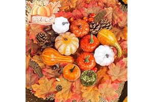 VASIN Herbst Thanksgiving Dekorationen, 88 Stück Kürbis Herbst Deko Set, Thanksgiving Dekoration Set künstliche Ahornblätter, kleine Eicheln, Tannenzapfen und Kürbis, Mini Künstliche Kürbisse Set