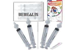 BÉBÉALIS Mouche Bebe | Seringue Nasale Bébé [Normes NF] + Embouts Seringues Silicone + 1 Pointe Pipette Serum Physiologique | Trousse Soin Irrigateur Nez Enfant et Nourrisson (Pack x4 + 80 Coloriages)